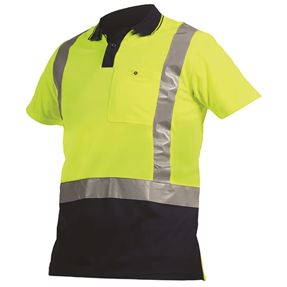 Hi Vis Microfibre Short Sleeve Polo, 23205 - Yellow/Navy (Size: 3XL)