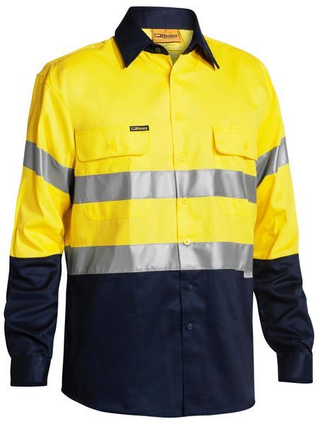 Bisley, Hi Vis Long Sleeve Shirt, BT6456 - Yellow/Navy (Size: XL)