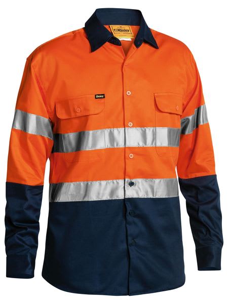 Bisley, Hi Vis Long Sleeve Shirt, BT6456 - Orange/Navy (Size: 5XL)