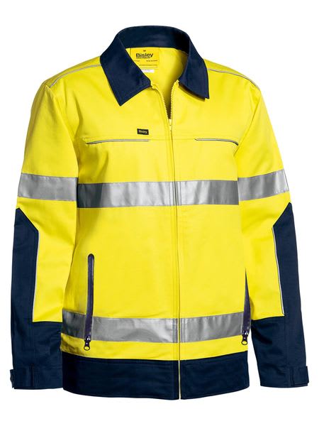 Bisley, Hi Vis Cotton Drill Jacket, BJ6917T - Yellow/Navy (Size: 3XL)