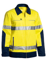 Bisley, Hi Vis Cotton Drill Jacket, BJ6917T - Yellow/Navy - M