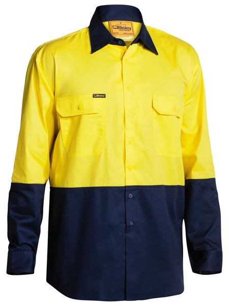 Bisley, Hi Vis Long Sleeve Shirt, BS6895 - Yellow/Navy - 2XL