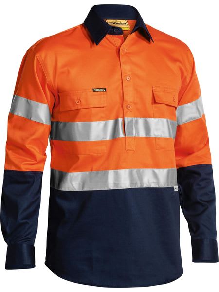 Bisley, Hi Vis Closed Front Shirt, BTC6456 - Orange/Navy - 5XL