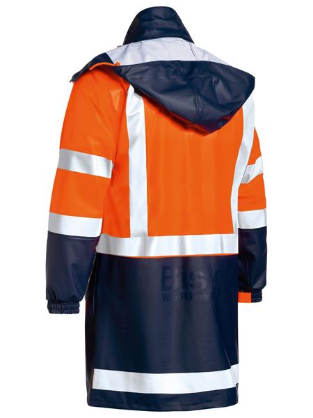 Bisley, Hi Vis Stretch PU Rain Coat, BJ6935HT - Orange/Navy - 2XL