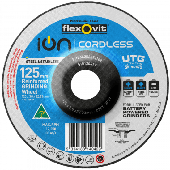 125 x 3 x 22mm Grinding Disc Ion Cordless (Packet)