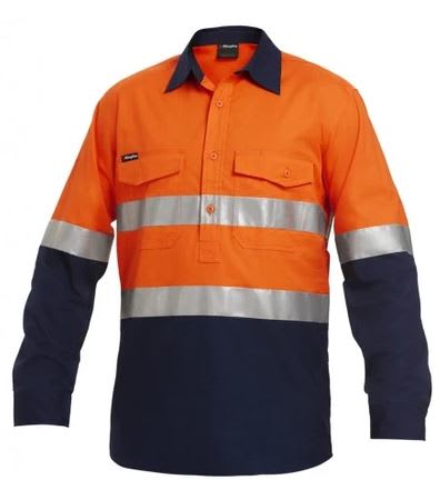 KingGee, Hi Vis Ripstop Closed Front Shirt, K54886 - Orange/Navy (Size: 5XL)