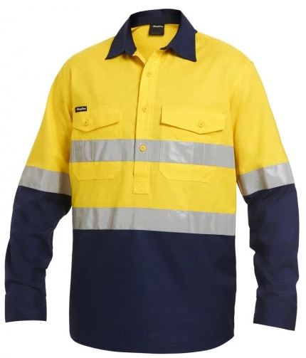 KingGee, Hi Vis Ripstop Closed Front Shirt, K54886 - Yellow/Navy - L