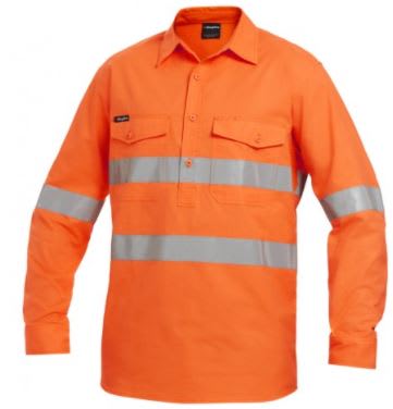 KingGee, Hi Vis Ripstop Closed Front Shirt, K54896 - Fluro Orange - XS