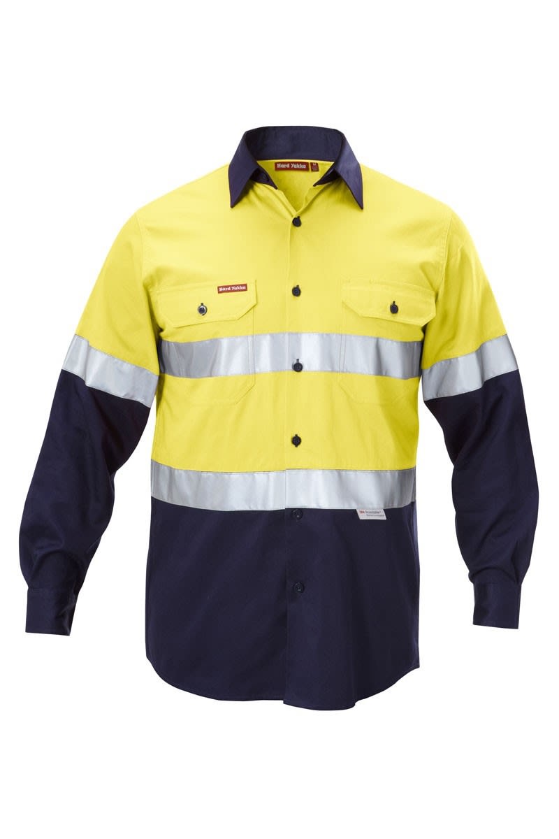 Hard Yakka, Hi Vis Shirt, Y07990 - Yellow/Navy (Size: XL)