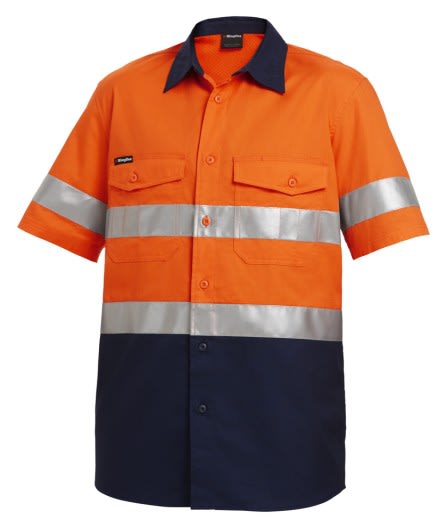 KingGee, Hi Vis Ripstop Workcool Shirt, K54885 - Orange/Navy - 2XL