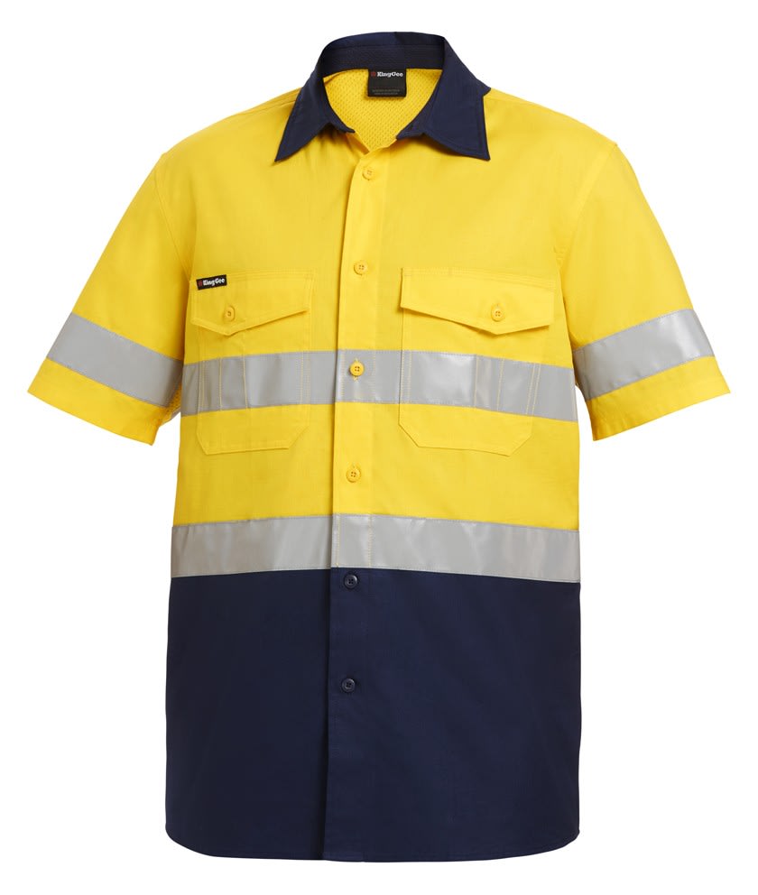 KingGee, Hi Vis Ripstop Workcool Shirt, K54885 - Yellow/Navy (Size: XL)