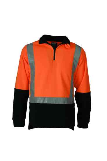 Workhorse, Hi Vis 1/4 Zip Fleece Pullover, MFL008  - Orange / Navy - Size: L