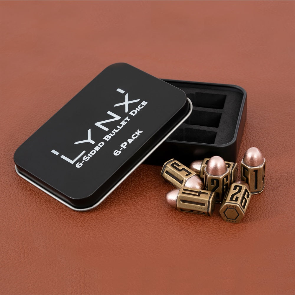 Six D6 Bullet Dice Set in Brass Metal