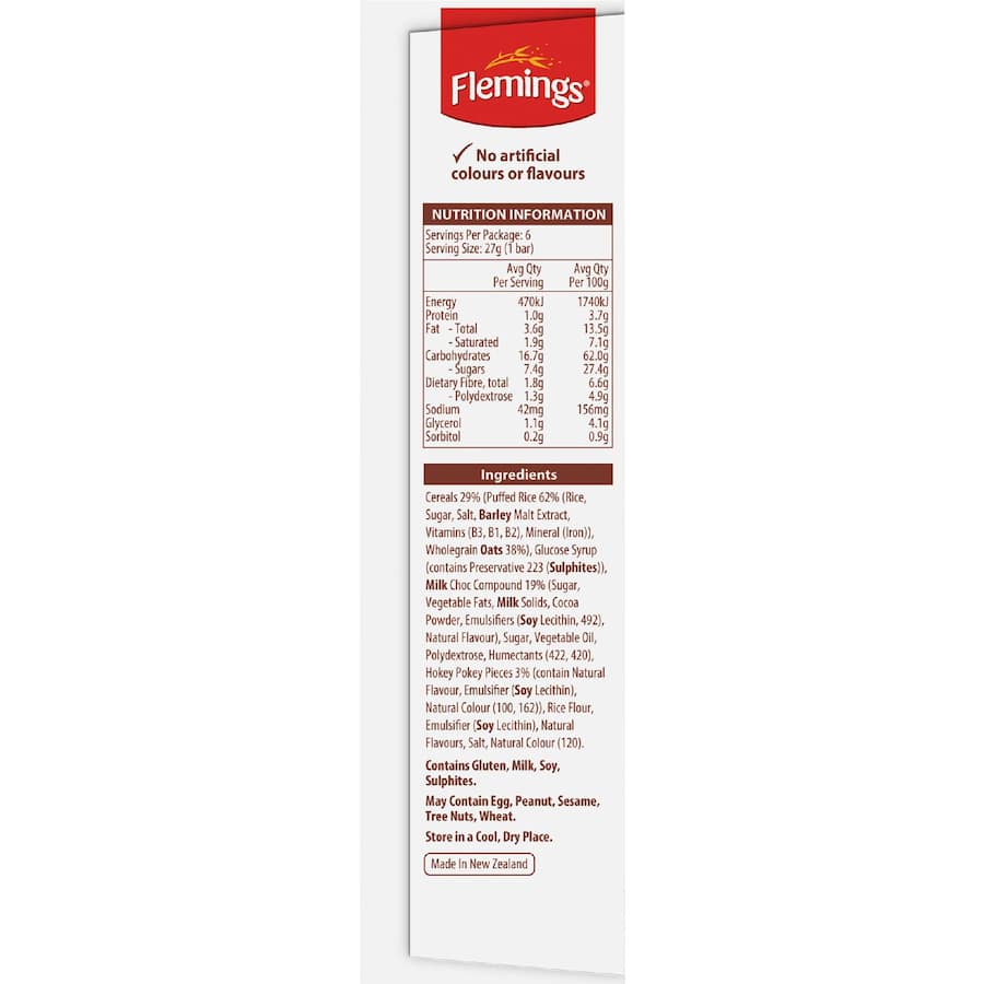 Flemings Snacker Muesli Bars Hokey Pokey 6pk 162g