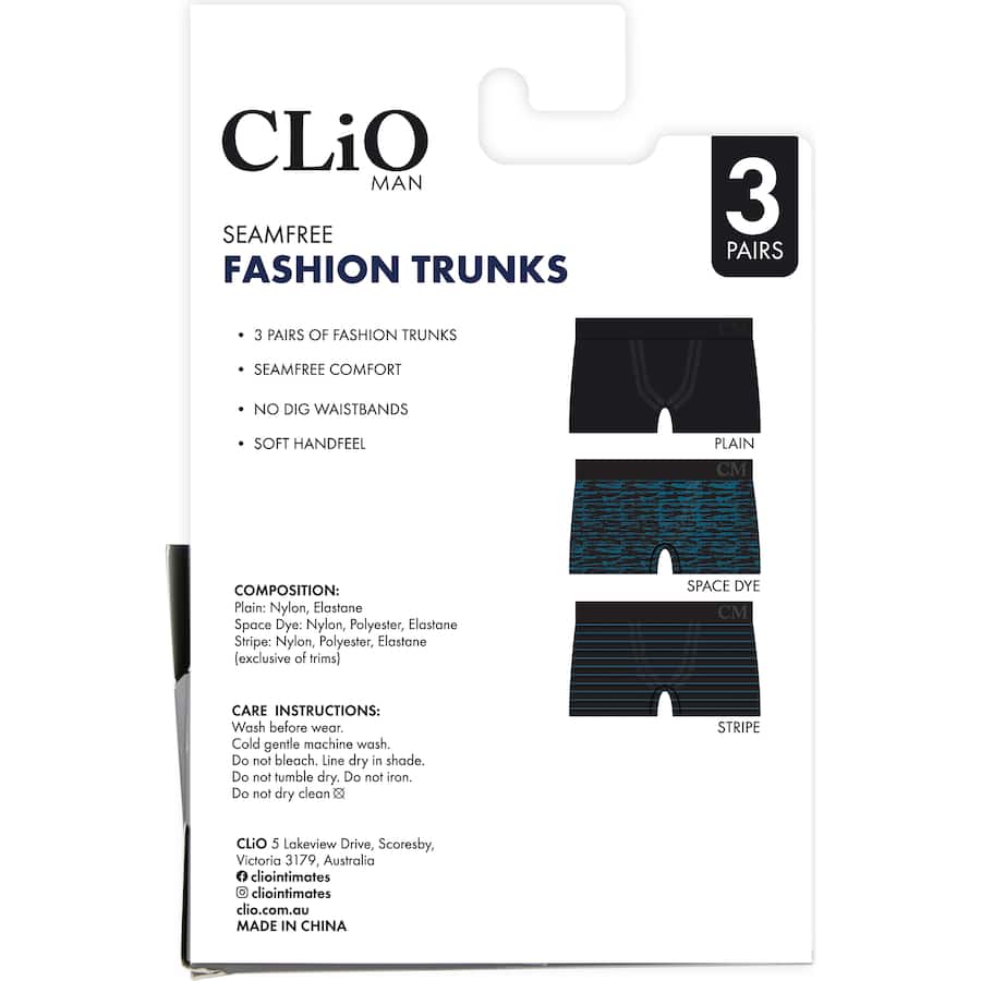 Clio Man Fashion Trunks Assorted Large - 3pack