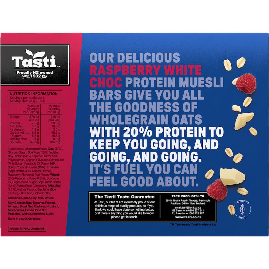 Tasti Protein Muesli Bars Raspberry White Choc 5pk 175g