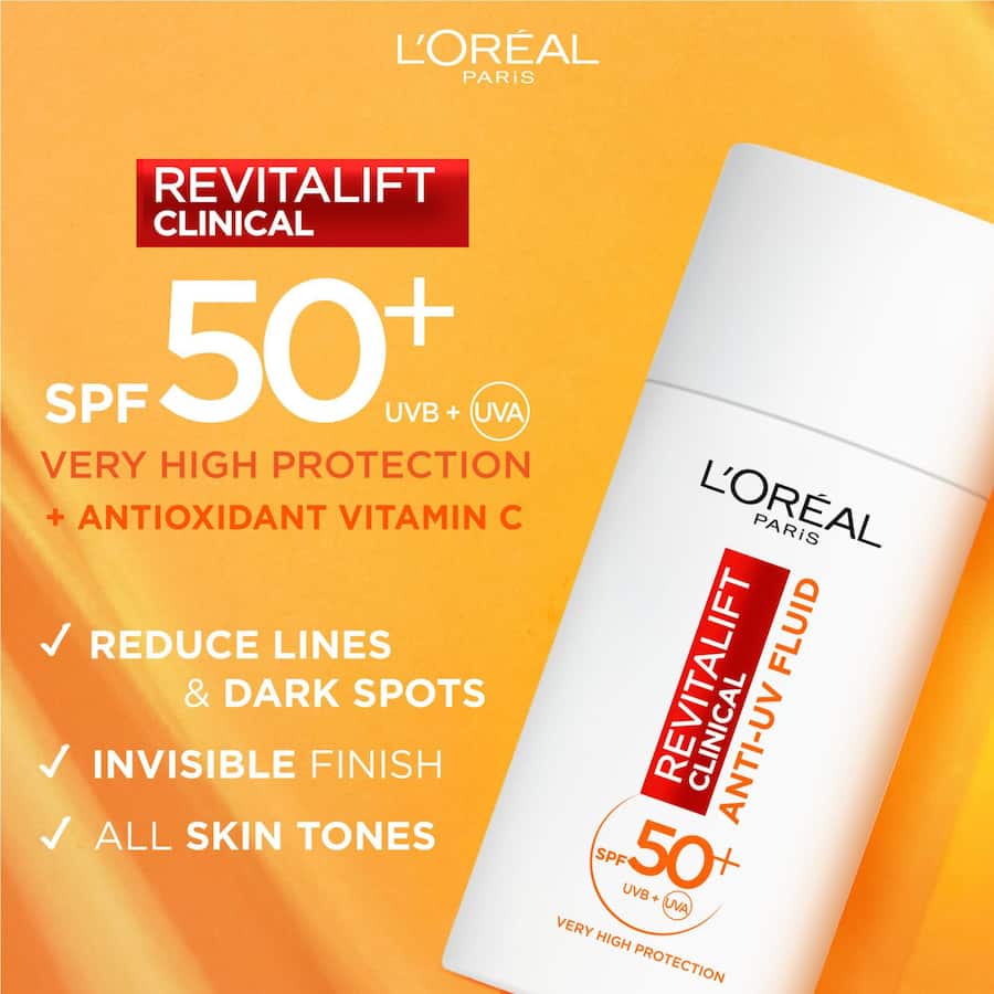 L'oreal Revitalift Clinic Face Moisturiser Anti Uv Fluid Spf 50+ 50mL