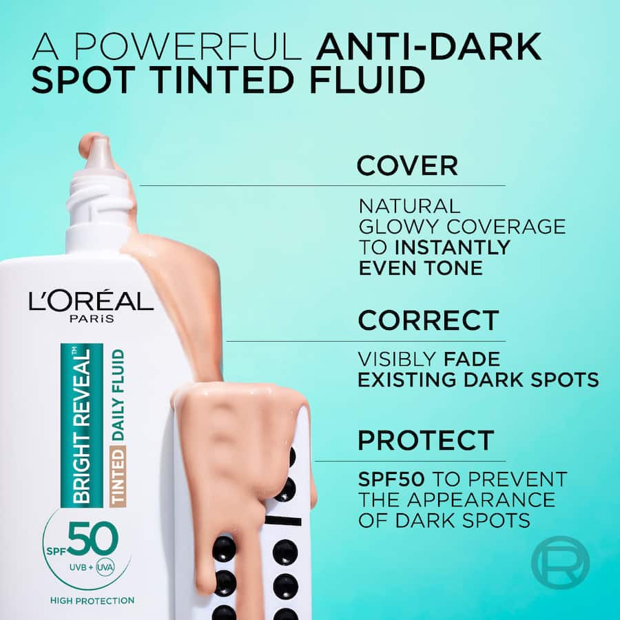 L'oreal Bright Reveal Face Moisturiser Tinted Spf 50+ Fluid Light 50mL
