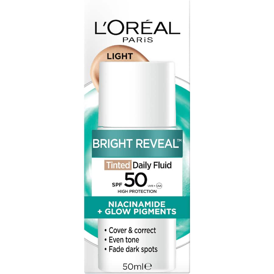 L'oreal Bright Reveal Face Moisturiser Tinted Spf 50+ Fluid Light 50mL