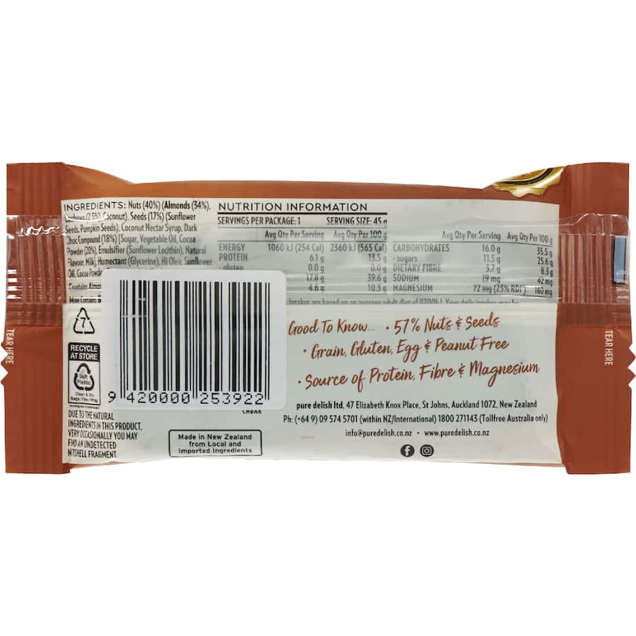 Pure Delish Nut Bar Chocolate 45g