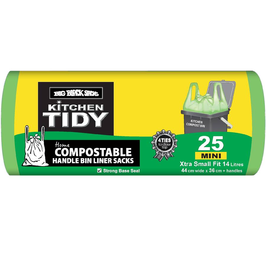 Big Black Sacks Kitchen Tidy Bags Compostable Handle 7-14l - 25 pack