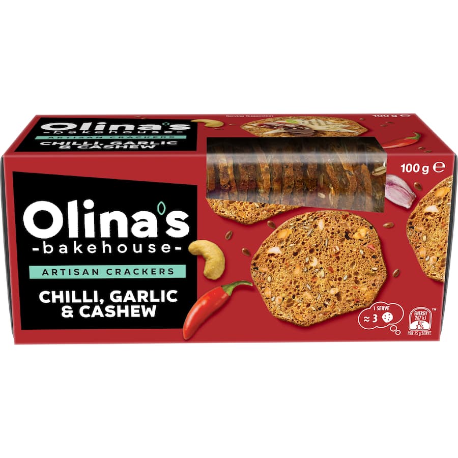 Olinas Artisan Crackers Cashew Garlic And Chilli - 100g