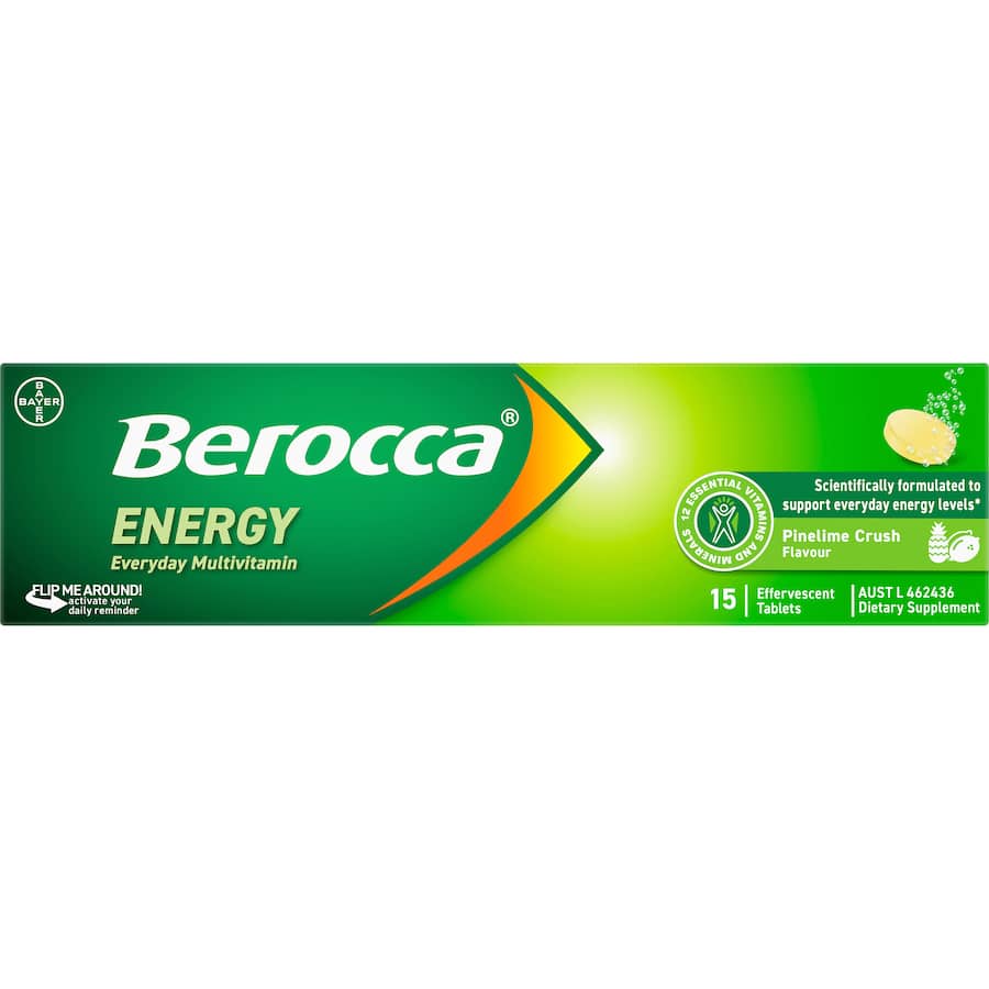 Berocca Energy Effervescent Tablets Pinelime Crush Flavour 15pack