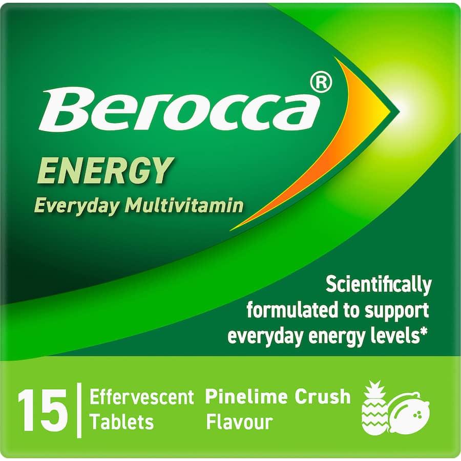 Berocca Energy Effervescent Tablets Pinelime Crush Flavour 15pack