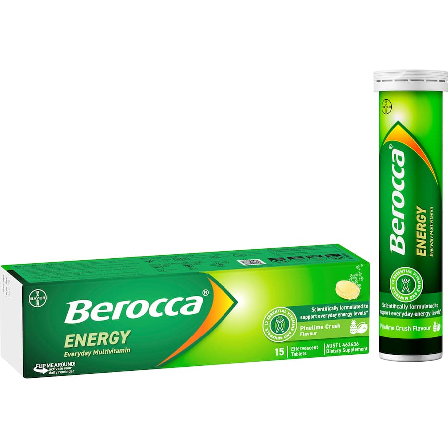 Berocca Energy Effervescent Tablets Pinelime Crush Flavour 15pack
