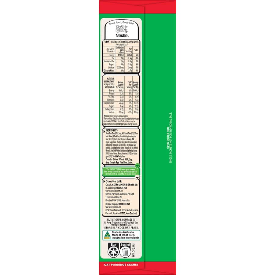 Uncle Tobys Oats Quick Sachets Milo - 8 pack 280g