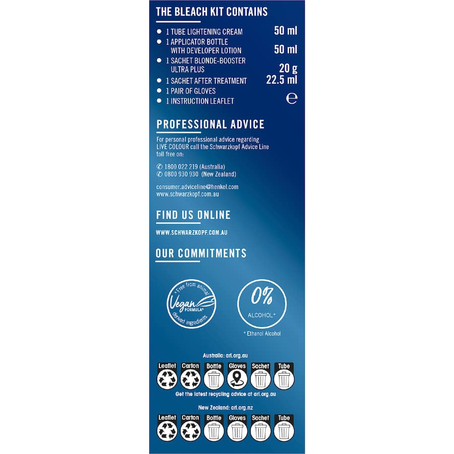 Schwarzkopf Live Colour Hair Colour Bleach Permanent Blonde 00b 1pack