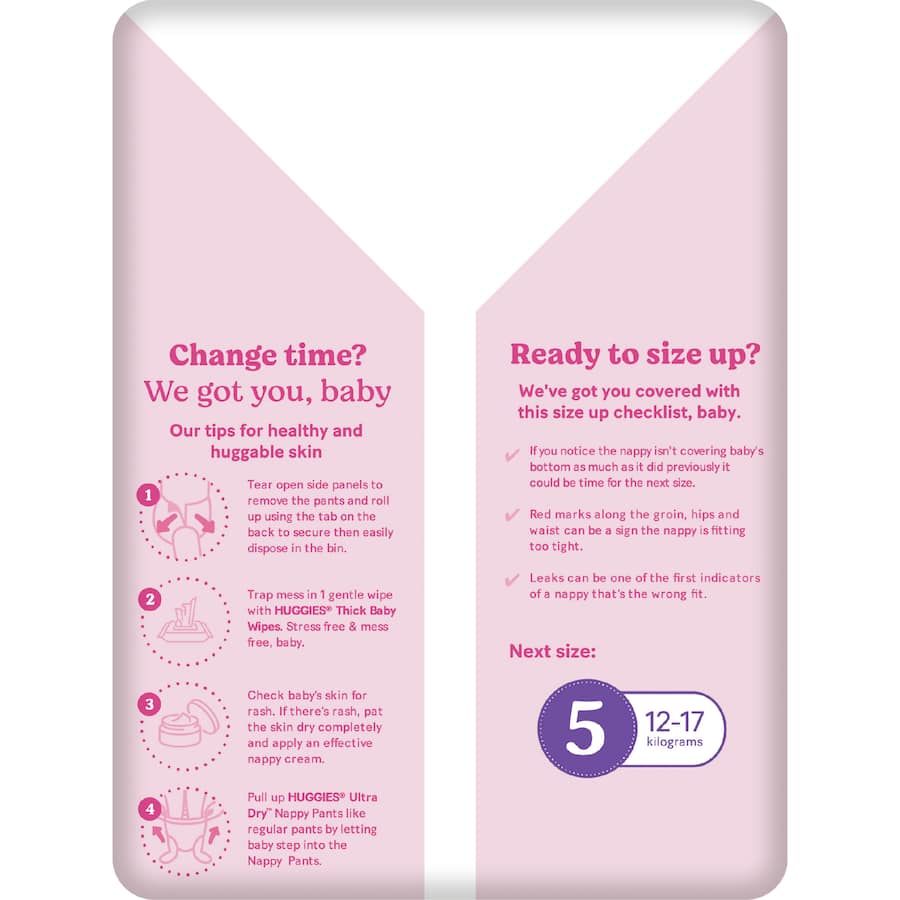 Huggies Ultra Dry Nappy Pants Toddler Girls 9-14kg Size 4 15pack