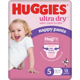 Huggies Ultra Dry Nappy Pants Walker Girls 12-17kg Size 5 13pack