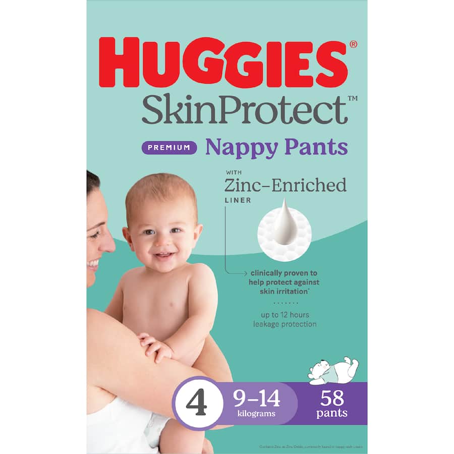 Huggies Skin Protect Nappy Pants Toddler Boys & Girls 9-14kg Size 4 58pack