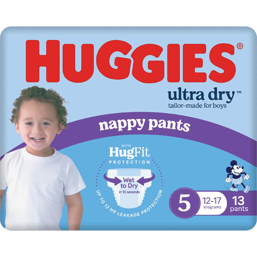 Huggies Ultra Dry Nappy Pants Walker Boys 12-17kg Size 5 13pack