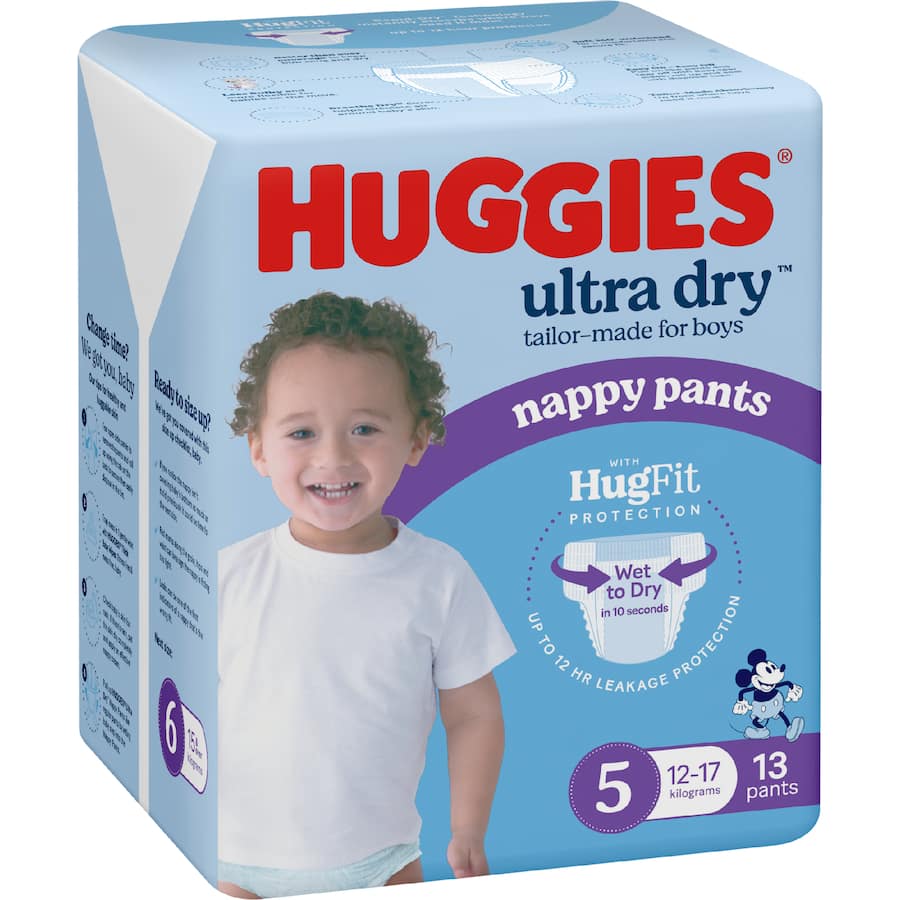 Huggies Ultra Dry Nappy Pants Walker Boys 12-17kg Size 5 13pack
