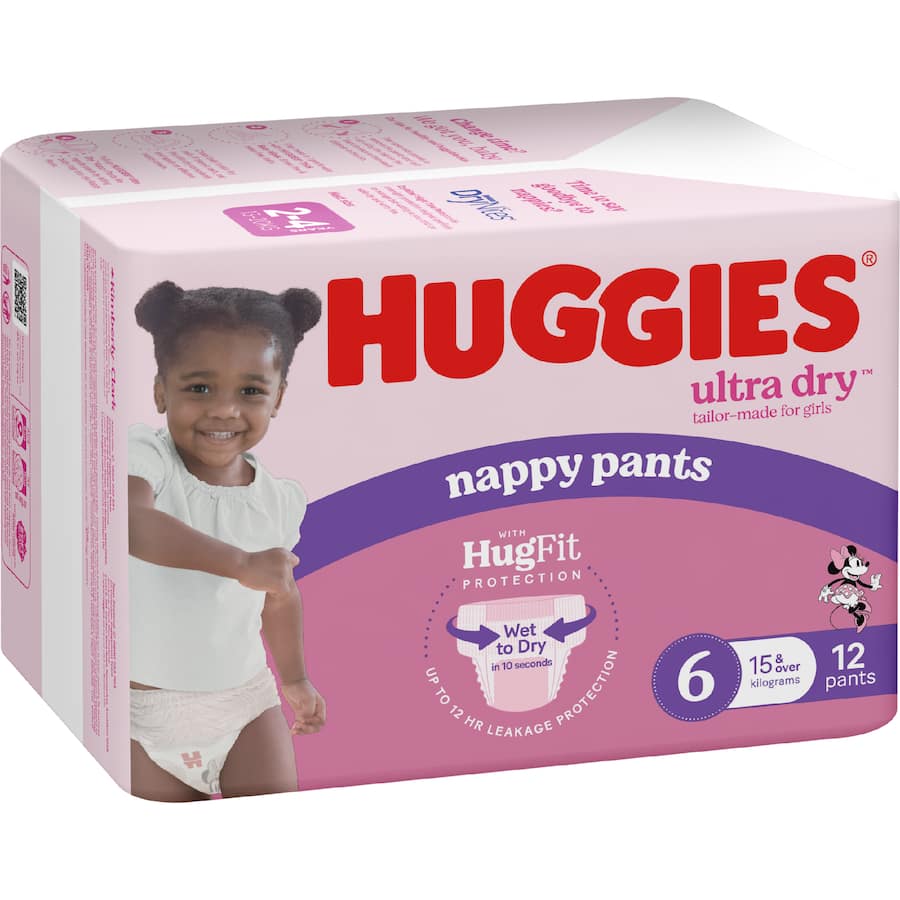 Huggies Ultra Dry Nappy Pants Junior Girls 15kg+ Size 6 12pack