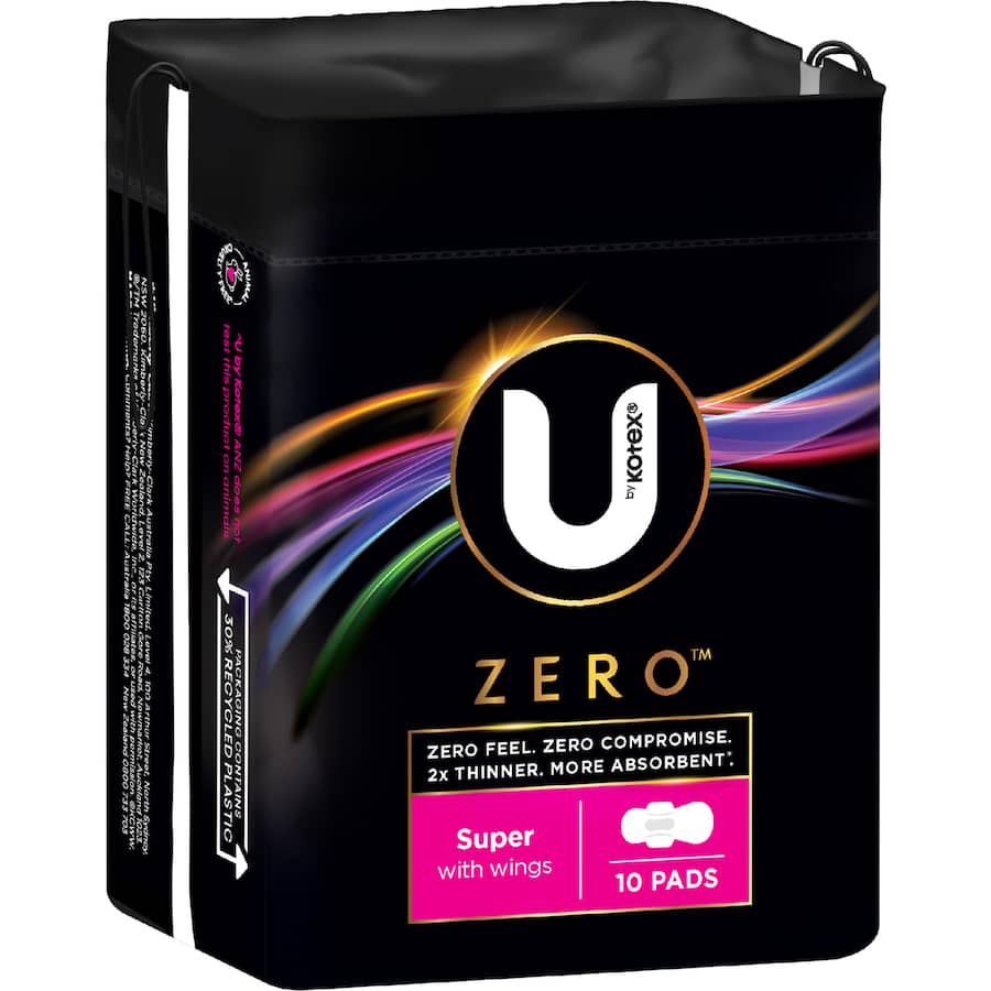 U By Kotex Pads Zero Super With Wings 10 pack