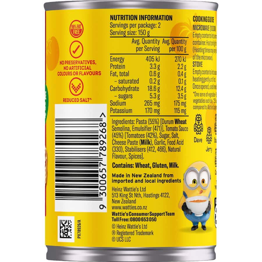 Watties Pasta Minions Shapes In Tomato 300g