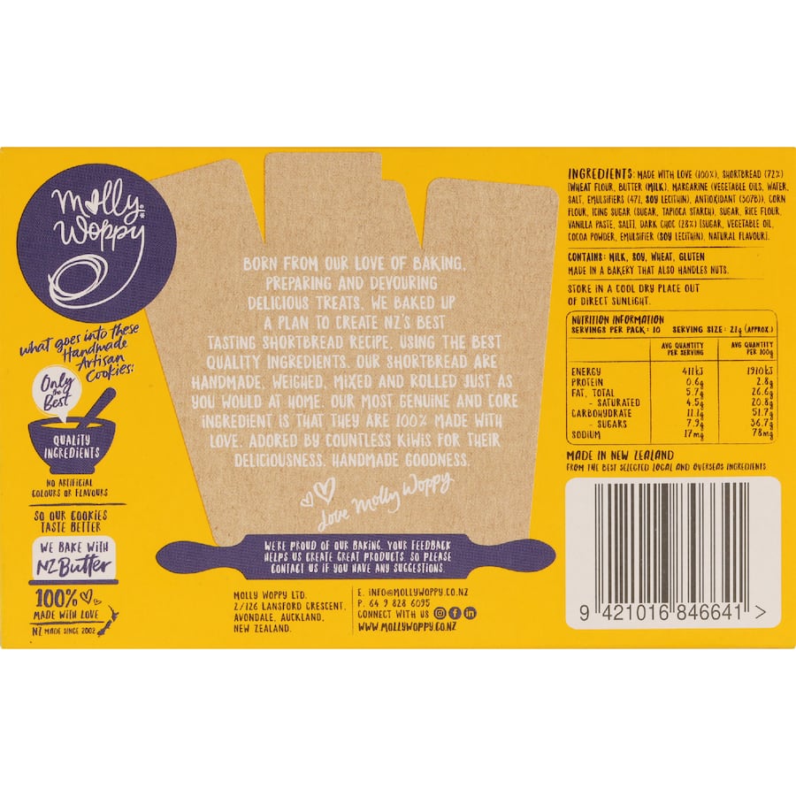 Molly Woppy Shortbread Dark Choc Buttery Fingers 210g