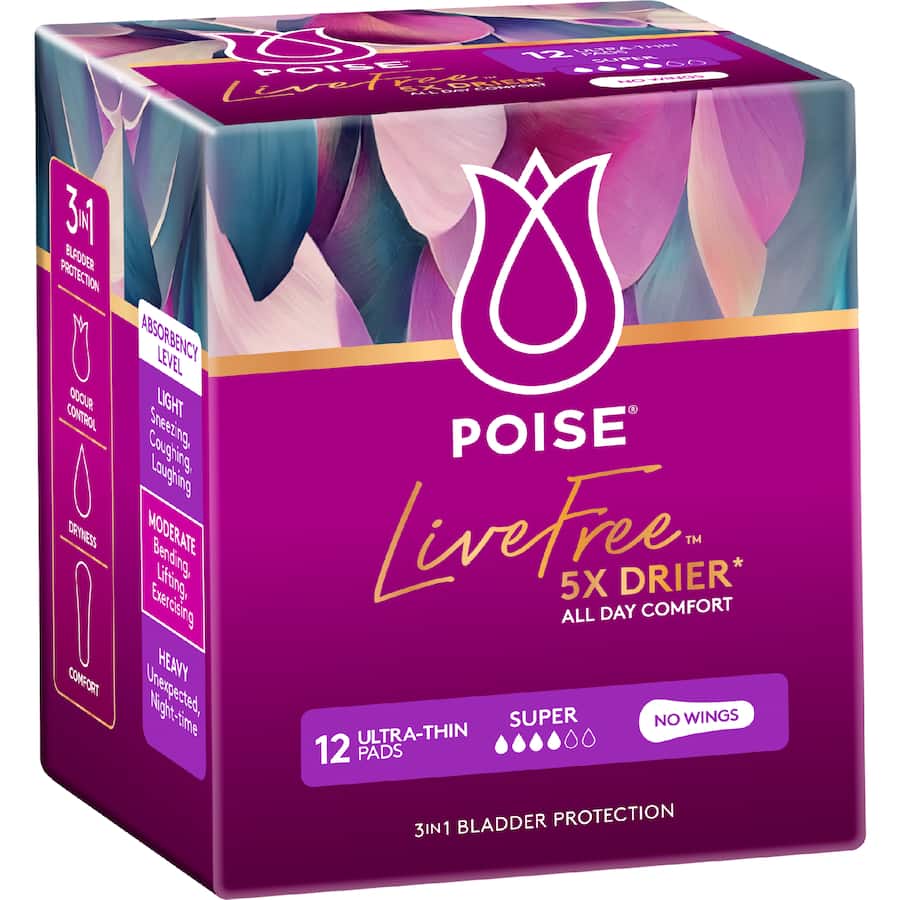 Poise Live Free Pads Ultrathin Super - 12pack