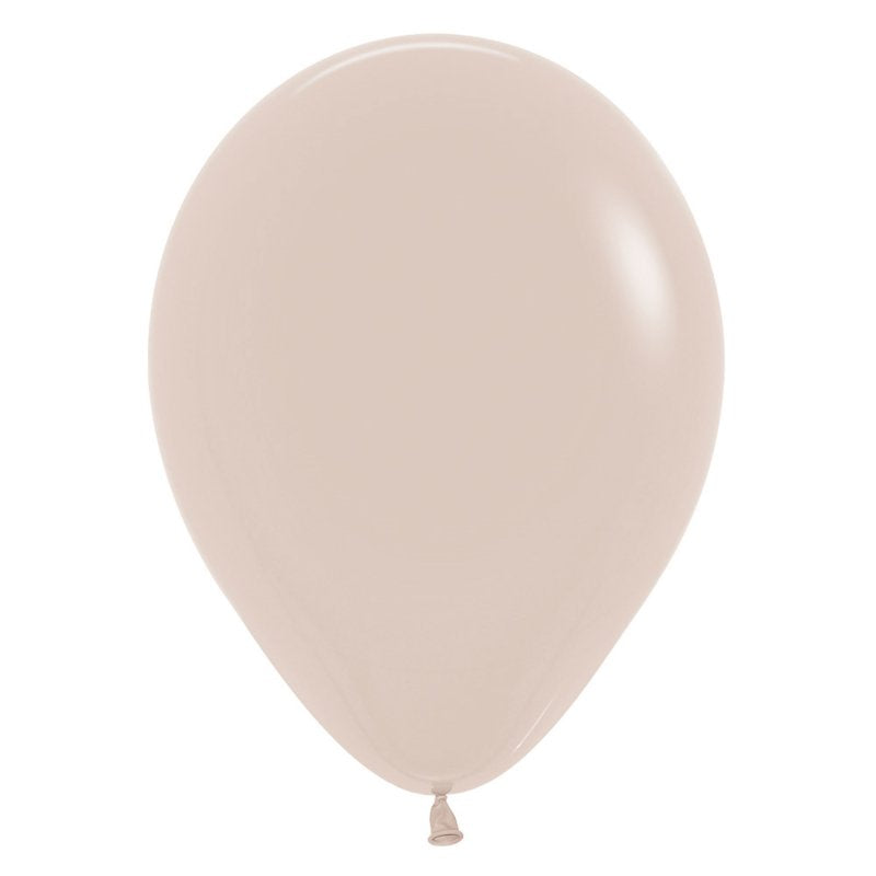Pack of 50 Sempertex white sand latex balloons, 12cm, perfect for elegant party decor and versatile for any occasion.