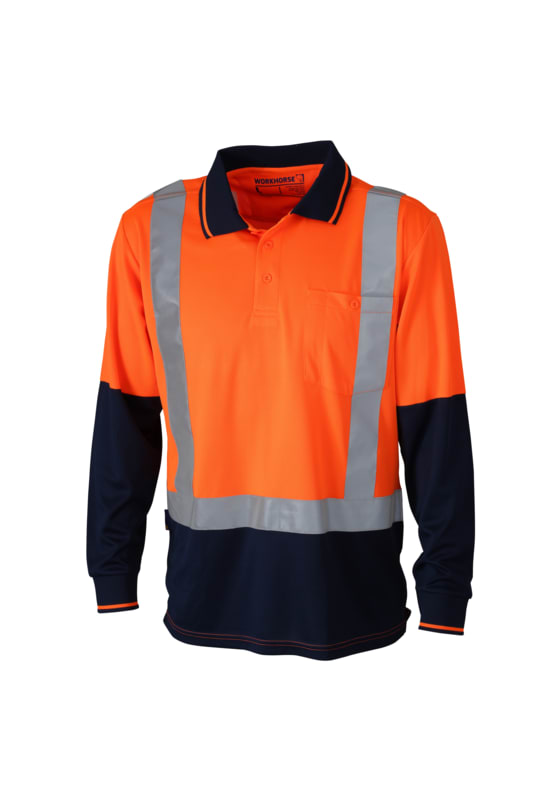 Workhorse, Hi Vis Micromesh Polo, MSH165 - Orange/Navy - 6XL