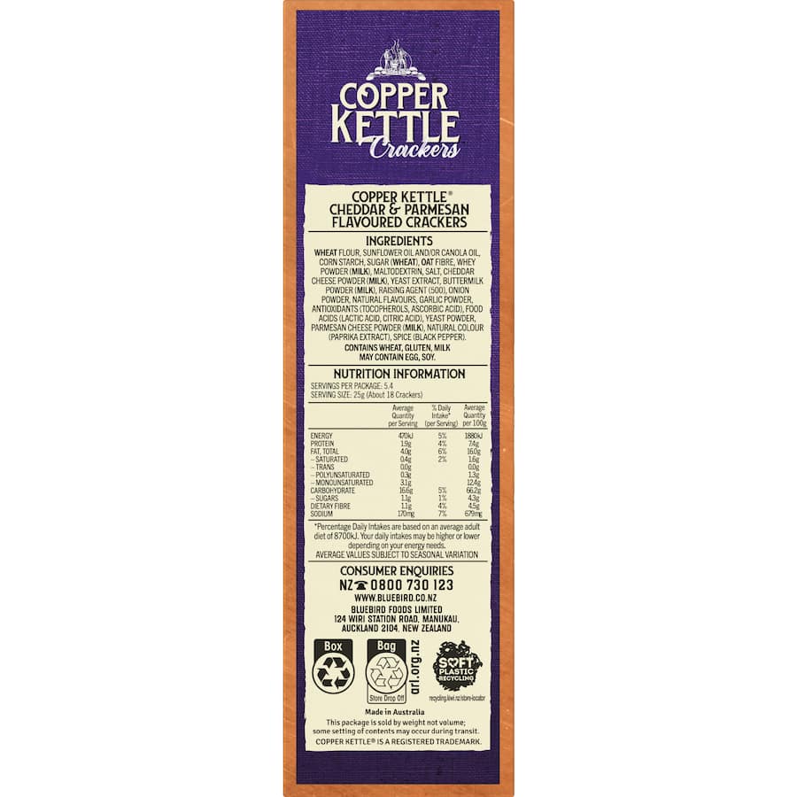 Copper Kettle Crackers Cheddar & Parmesan 135g