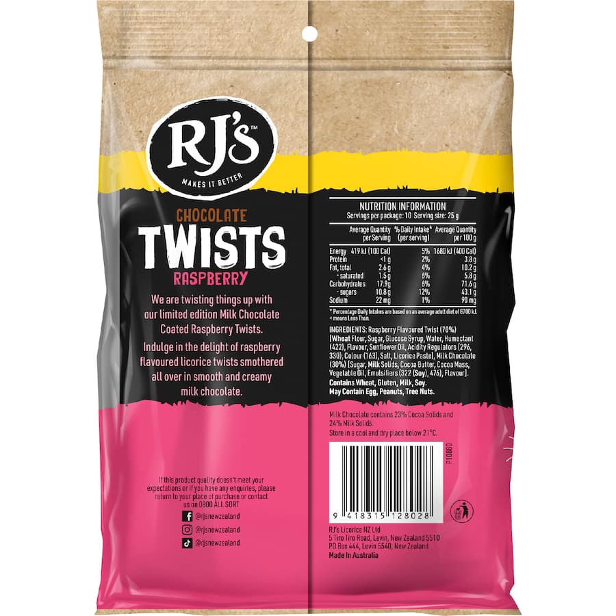 Rj's Licorice Twist Milk Raspberry 250g