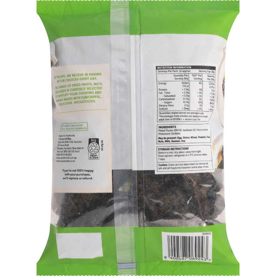 Macro Prunes Pitted 500g