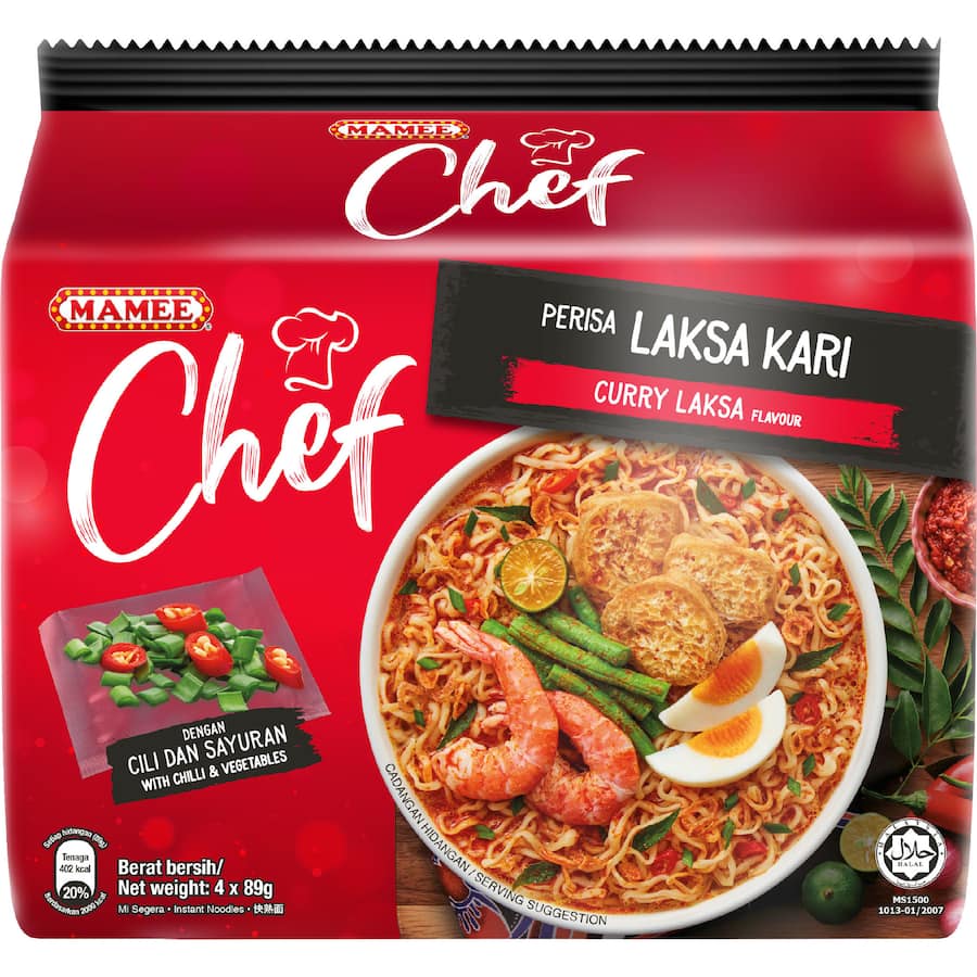 Mamee Chef Noodles Curry Laksa - 4 pack 356g