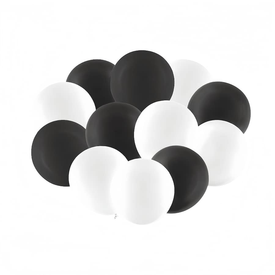 Korbond Balloons Black & White Mixed 12pack
