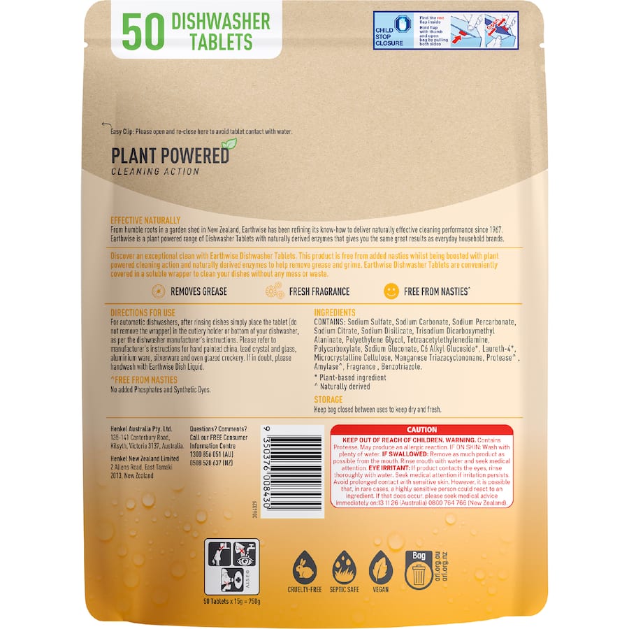 Earthwise Dishwasher Tablets Lemon - 50 pack 750g