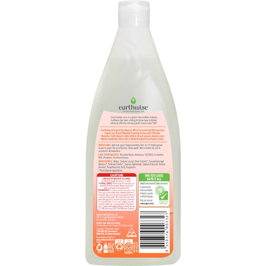 Earthwise Dish Liquid Orange & Eucalyptus - 900mL